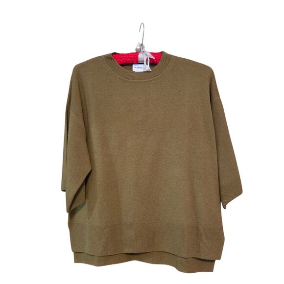 Marella Wool Short Sleeve Sweater Olive Green sz S Crewneck Loose-fit Boxy - Picture 2 of 12
